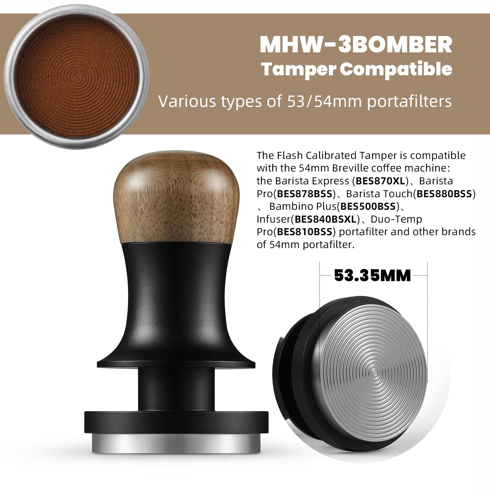 MHW-3BOMBER 53mm Espresso Coffee Tamper & WDT Espresso Distribution Tool Adjustable Range - Image 4