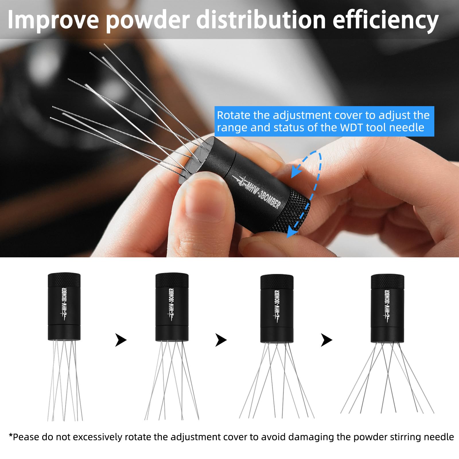MHW-3BOMBER 53mm Espresso Coffee Tamper & WDT Espresso Distribution Tool Adjustable Range - Image 6