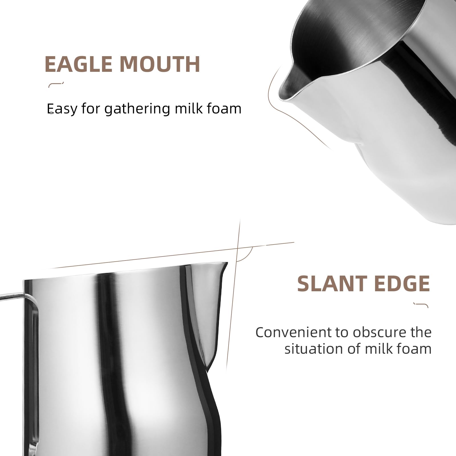 MHW-3BOMBER Milk Frothing Pitcher 12oz/350ml Milk Frother Cup Espresso Steaming Pitcher Stainless Steel Milk Frother Cup Barista Latte Art Round Spout Latte Art Pitcher P7121S - Image 4