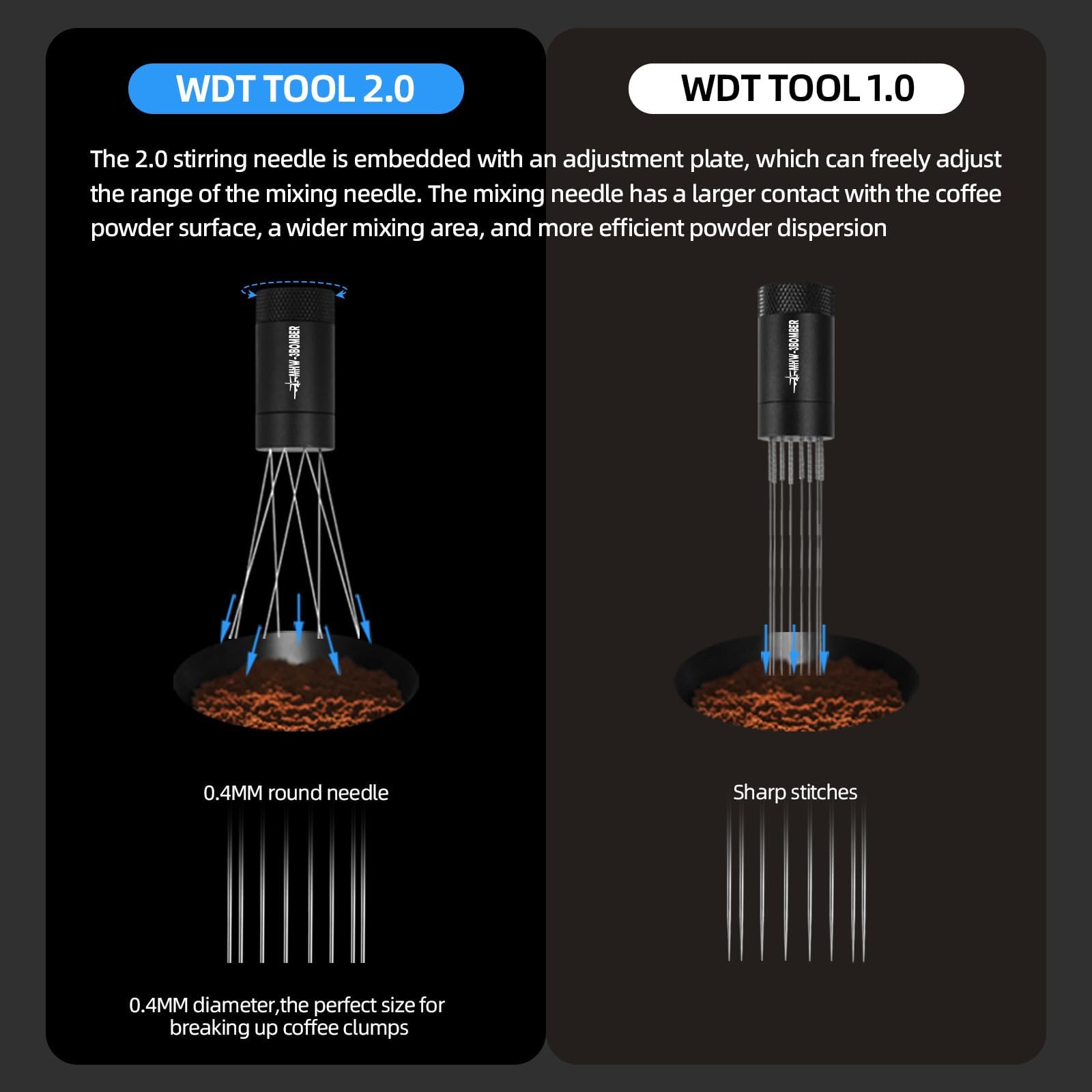 MHW-3BOMBER WDT Tool Espresso Distribution Tool with Magnetic Stand, Adjustable Needle Range, 0.4mm Stainless Steel Needles (8+6 Spare), Anti-Clumping Coffee Stirrer for 51/54/58mm Portafilter, T6126 - Image 4